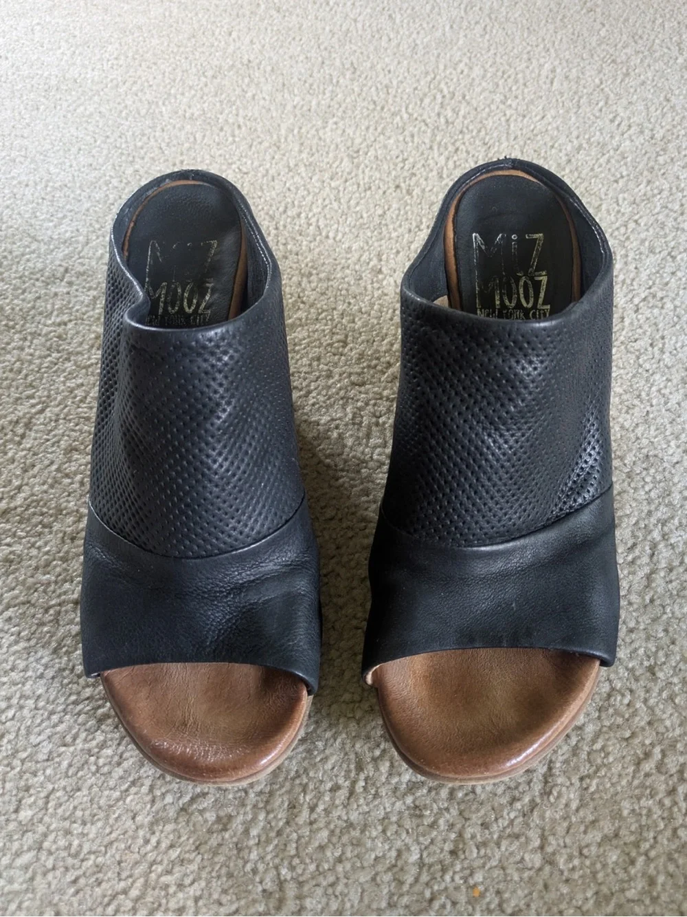 Miz Mooz black peep toe sandal wedges